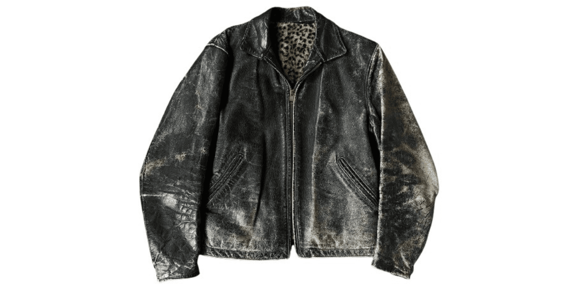 Distressed leather jacket — archive plate